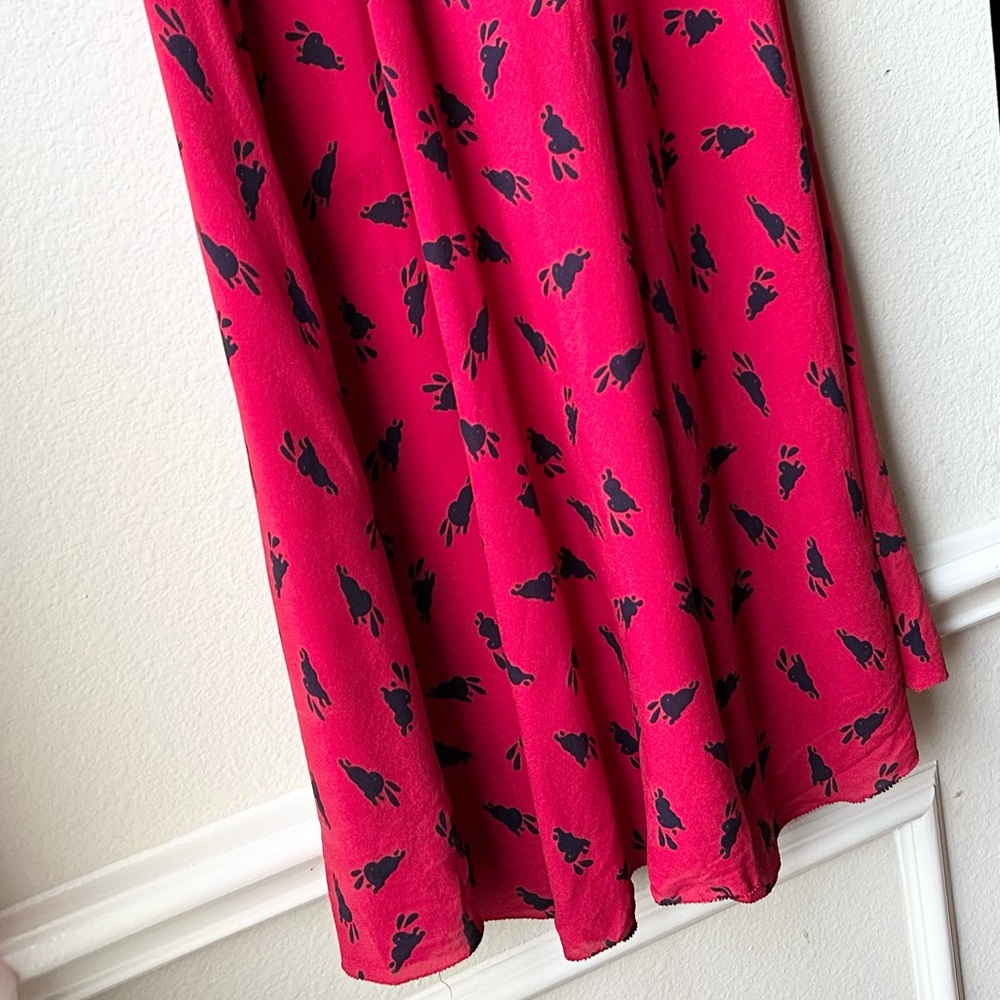 Band Of Outsiders Red Black Silk Bunny Rabbit Print Shirtdress Sz S - Picture 13 of 16